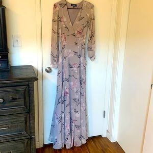 Lulu’s dusty purple floral print long sleeve wrap maxi dress size M